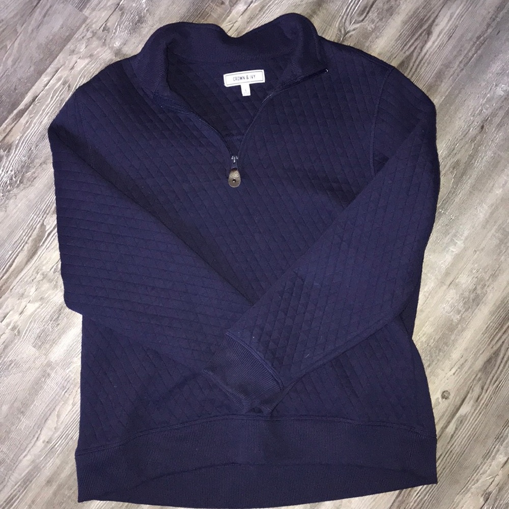 Crown & Ivy Quarter Zip Blue Sweater—Large